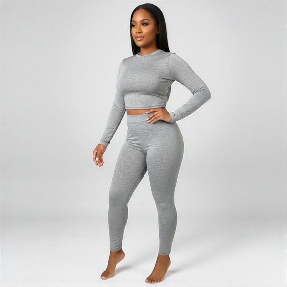 2 Piece Top and Long Pant Gray Set - Picture 1 of 7